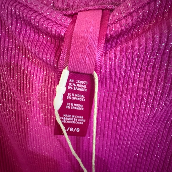 SKIMS Magenta Ribbed Knit Maxi Dress Shimmer Spaghetti Strap NWT - Picture 4 of 6